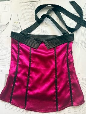 Satin Strapless Camisole with Contrast Trim - Fuchsia/Pink